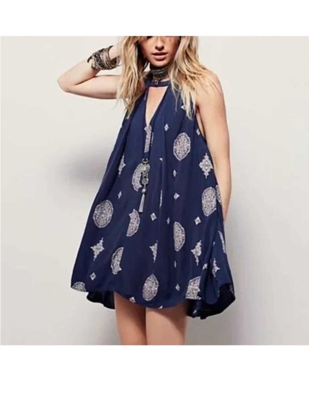 Free People Navy Medallion Tunic Dress Sleeveless XS